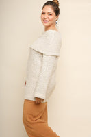 Umgee Folded Off Shoulder Long Sleeve Knit Pullover Sweater in Cream