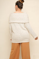 Umgee Folded Off Shoulder Long Sleeve Knit Pullover Sweater in Cream