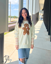 Load image into Gallery viewer, August Bleu Gingerbread Man Chenille Patched Sweatshirt in Belgian Cream
