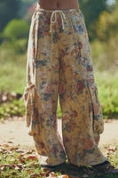 Davi & Dani Floral Print Wide Leg Pants in Yellow