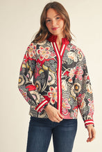 Load image into Gallery viewer, Jodifl Ruffled Neckline Button Down Boho Floral Top in Red Mix
