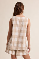 Wishlist Gingham Tank Top And Shorts Set in Taupe/Off White