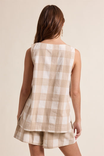 Wishlist Gingham Tank Top And Shorts Set in Taupe/Off White