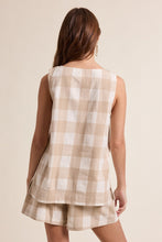 Load image into Gallery viewer, Wishlist Gingham Tank Top And Shorts Set in Taupe/Off White
