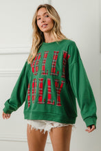 Load image into Gallery viewer, BiBi Solid Color Christmas Top with HOLLY JOLLY Letter Patches in Green/Red Plaid
