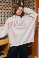 BucketList 'Arkansas' Embroidered Appliqué Sweatshirt in Heather Grey with Crimson Stripe