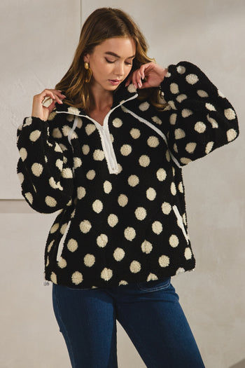 LovLov Fleece Polka Dot Jacket in Black
