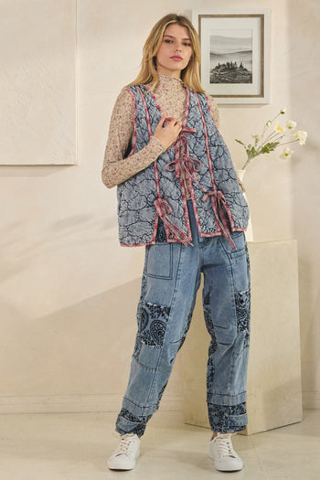 Oli & Hali Mineral Washed Quilted Puff Vest in Blue
