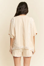 Load image into Gallery viewer, Davi &amp; Dani OVERSIZED Knit and Lace Top with Flower Patches in Beige Multi
