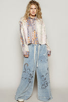 POL CROPPED Mixed Print and Crochet Top in Lavender Multi