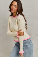 So Me FITTED Ribbed Knit Sweater Top in Ivory/Pink ON ORDER
