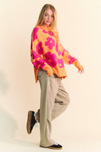 Load image into Gallery viewer, Davi &amp; Dani OVERSIZED Knit Sweater with Floral Print in Orange/Fuchsia
