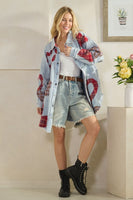 Oli & Hali Mineral Washed OVESIZED Top with Mixed Plaid Heart Patches in Blue