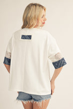 Load image into Gallery viewer, Jodifl Flower Patch Detail Mixed Fabric Top in White ON ORDER
