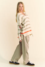 Load image into Gallery viewer, Davi &amp; Dani Striped Loose Fit Collared Sweater in Cream Beige
