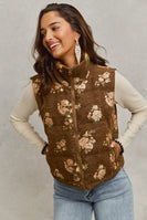 So Me Floral Jacquard Quilted Vest in Brown