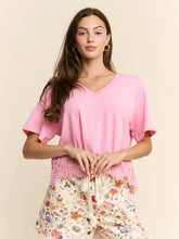 Load image into Gallery viewer, J.nna Charm Lace-Trim V-Neck Top in Bubble Gum
