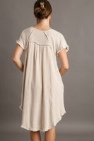 Umgee High Low Linen Blend Dress with Frayed Details in Oatmeal