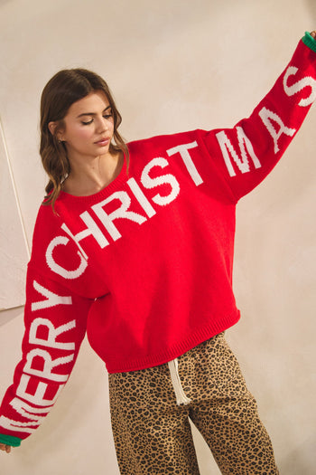 LovLov MERRY CHRISTMAS Knit Sweater in Red
