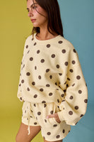 Papermoon Polka Dot Fleece Set in Yellow/Brown Dot