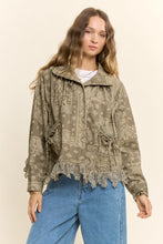 Load image into Gallery viewer, Davi &amp; Dani Bandana Paisley Print Lace Hem Jacket in Olive
