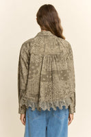 Davi & Dani Bandana Paisley Print Lace Hem Jacket in Olive