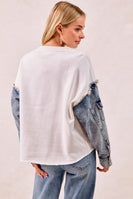 BiBi Sweatshirt with Denim Sleeves and GAMEDAY Letter Patches in Ivory