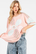 Load image into Gallery viewer, Sage+Fig Petal Play OVERSIZED Floral Patched Top in Pink
