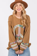 Load image into Gallery viewer, Sage+Fig OVERSIZED Applique Peace Sign Patch Top in Bronze
