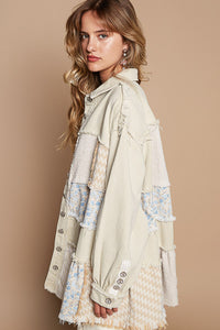 POL OVERSIZED Mixed Fabric Jacket in Sand Beige