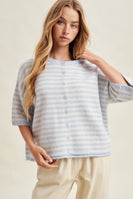 Wishlist Stripe Short Sleeve Cardigan in Sky/White
