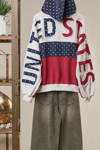mello. United States Patch Work Oversized Zip Hoodie in Off White