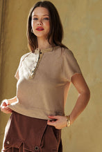 Load image into Gallery viewer, Davi &amp; Dani Breezy Knit Henley Top in Latte
