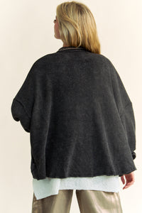 Davi & Dani Mixed Waffle Knit and Slub Knit Top in Black