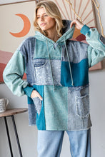 Load image into Gallery viewer, Oli &amp; Hali Mixed Patchwork Hooded Top in Teal Blue
