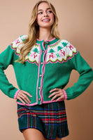 day+moon Christmas Fair Isle Knit Cardigan in Green Multi