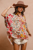 BiBi OVERSIZED Floral Print Button Down Top in Rose Mix ON ORDER