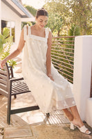 In February Blossom Floral Embroidery Midi Dress in Cream