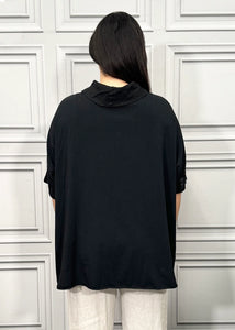 Lucy Sparks Turtle Cowl Neck Linen Blend Top in Black