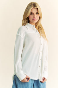 Davi & Dani Textured Knit Button Down Top in White