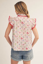 Load image into Gallery viewer, Jodifl Scallop Trim Button Down Floral Top in Red
