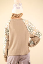 Load image into Gallery viewer, Very J OVERSIZED Knit Top with Aztec Print Sleeves in Olive
