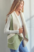 E Luna Open Front Faux Suede Vest in New Olive