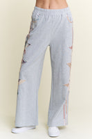 J.nna Multi Pattern Patched French Terry Pants in Grey Combo