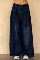 Storia Dark Wash Drawstring Wide-leg Pants in Denim