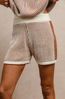 BiBi Two Toned Textured Ribbed Sweater Top and Shorts Set in Ivory/Cinnamon