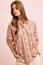 Load image into Gallery viewer, BiBi Bold Woven Striped Floral Print Button Down Top in Red
