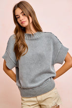 Load image into Gallery viewer, BiBi Washed Rib Banded Drop Shoulder Sweater Top in Smoke Grey
