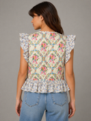 So Me Mixed Floral Print Quilted Vest in Cream Combo