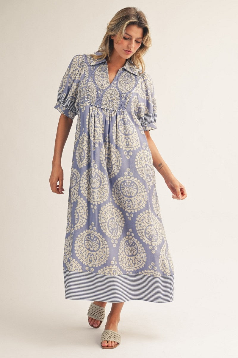Jodifl Geometric Floral Print Midi Dress in Periwinkle – June Adel